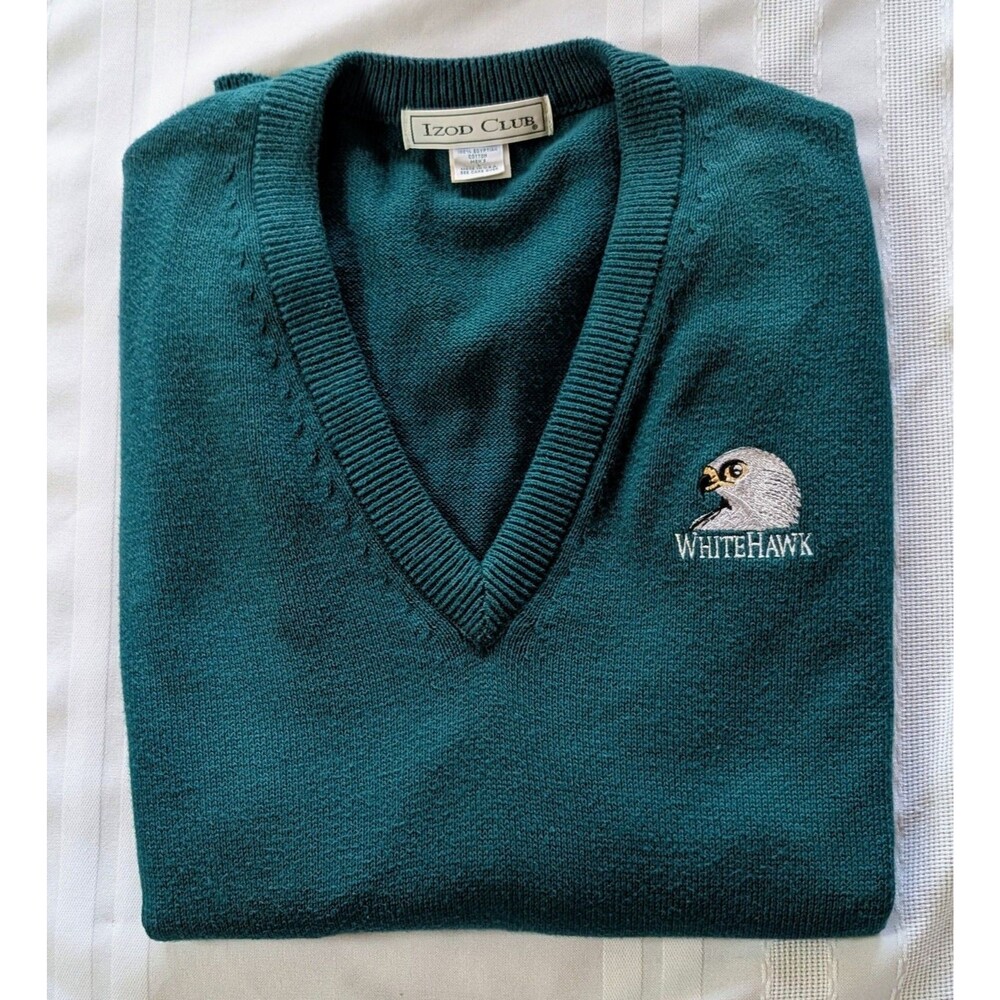 Vtg Izod Club Men L Green Sweater Vest Whitehawk Golf Made In Usa Cotton View 2